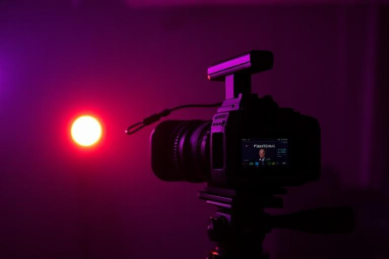 Cinema camera on a tripod on a podcast set