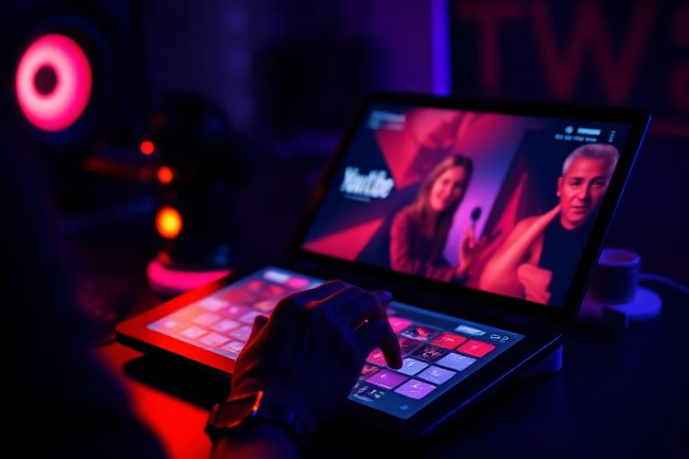 Designer creating podcast thumbnail artwork on a tablet